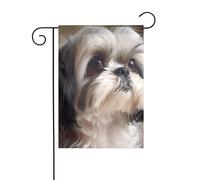 YYHWHJDE Shih Tzu Dog Prints Mât de drapeau de jardin extérieur Décoration de cour 30,5 x 45,7 cm
