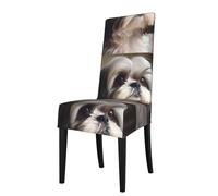 YYHWHJDE Shih Tzu Housse de protection pour chaise de salle à manger Motif chien Doux Confortable Résistant aux plis Élastique S'adapte à la plupart des chaises sans accoudoirs