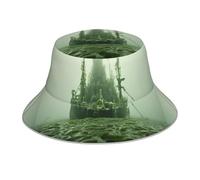 YYHWHJDE Shipwreck in The Deep Pattern Chapeau de pêcheur pour homme et femme Noir