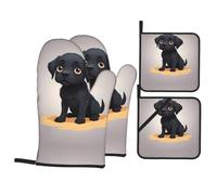 YYHWHJDE Shy Little Black Dog Prints Lot de 4 gants de cuisine isolants et maniques anti-brûlure et isolation thermique