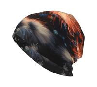YYHWHJDE Silver Fox Under Fireworks Bonnet tricoté tendance pour adulte - Doux, confortable et respirant pour homme et femme