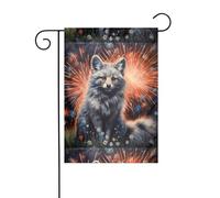 YYHWHJDE Silver Fox Under Fireworks Prints Mât de drapeau de jardin extérieur Décoration tendance 30,5 x 45,7 cm
