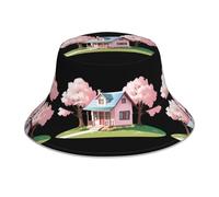YYHWHJDE Small House Under The Cherry Tree Picture Chapeau cloche réfléchissant léger, respirant et pliable pour homme et femme Noir