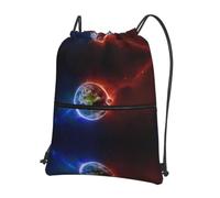 YYHWHJDE Space Planet Earth Prints Sac à dos avec cordon de serrage - Sac en polyester résistant à l'eau pour salle de sport, voyage et randonnée - Léger, durable et compact