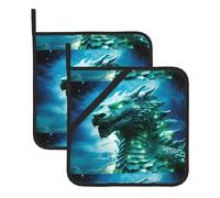 YYHWHJDE Strange Beast Lot de 2 dessous de plat isolants carrés avec motif tête de bête 20,3 x 20,3 cm, imperméables, épais et faciles à nettoyer avec cordon pour cuisine, four et barbecue