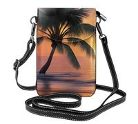 YYHWHJDE Sunset Palm Tree_ Picture Téléphone portable pour femme avec prépuce en cuir, étui à rabat en bandoulière, petite bandoulière réglable