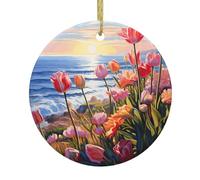 Yyhwhjde Tableau circulaire Tulipes au bord de la mer Décoration de supermarché Céramique Hiver Noël Fête Maison