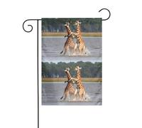 YYHWHJDE Tableau de combat de deux girafes pour jardin, extérieur, cour, décoration double face, 30,5 x 45,7 cm