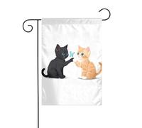 YYHWHJDE Tableau de jardin avec deux chatons attrapant des papillons - Décoration de cour extérieure - Double face - 30,5 x 45,7 cm