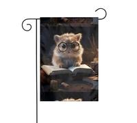 YYHWHJDE Tableau de jardin avec inscription « A little hamster reading a book » - Décoration de cour extérieure - Double face - 30,5 x 45,7 cm
