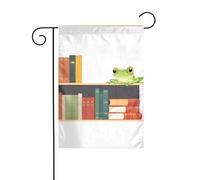 YYHWHJDE Tableau de jardin avec inscription « Little Frog on the Bookshelf » - Décoration extérieure - Double face - 30,5 x 45,7 cm