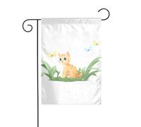 YYHWHJDE Tableau de jardin avec motif chaton attrapant des libellules - Décoration extérieure - Double face - 30,5 x 45,7 cm