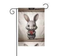 YYHWHJDE Tableau de jardin avec petit lapin gris tenant un cœur - Décoration extérieure - Double face - 30,5 x 45,7 cm