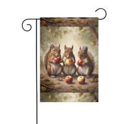 YYHWHJDE Tableau de jardin avec trois écureuils mangeant des pommes Décoration de cour extérieure Double face 30,5 x 45,7 cm