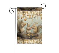 YYHWHJDE Tableau de jardin avec trois petits écureuils cueillant des poires - Décoration extérieure - Double face - 30,5 x 45,7 cm