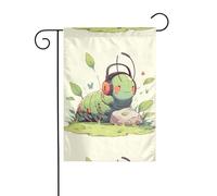 YYHWHJDE Tableau de jardin avec une chenille écoutant de la musique - Décoration de cour extérieure - Double face - 30,5 x 45,7 cm