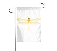 YYHWHJDE Tableau de jardin en forme de libellule dorée - Décoration extérieure - Double face - 30,5 x 45,7 cm