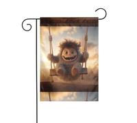 YYHWHJDE Tableau de jardin Le petit monstre sur la balançoire - Décoration extérieure - Double face - 30,5 x 45,7 cm