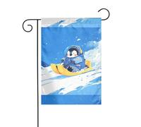 YYHWHJDE Tableau de petit pingouin sur un traîneau, mât de drapeau de jardin, décoration de cour extérieure double face, 30,5 x 45,7 cm