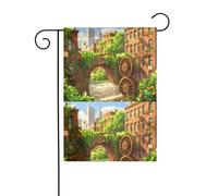 YYHWHJDE Tableau de pont en forme d'arche de roue à eau, mât de drapeau de jardin, décoration de cour extérieure double face, 30,5 x 45,7 cm