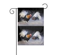 YYHWHJDE Tableau double face avec deux poules de combat pour mât de drapeau de jardin, décoration de cour extérieure, 30,5 x 45,7 cm