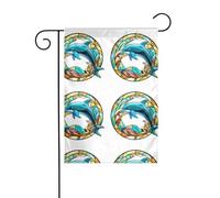 YYHWHJDE Tableau en verre teinté avec motif dauphin - Mât de drapeau extérieur - Décoration de cour - Double face - 30,5 x 45,7 cm