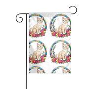 YYHWHJDE Tableau en vitrail avec chaton et fleurs - Mât de drapeau extérieur - Décoration de cour - Double face - 30,5 x 45,7 cm