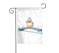 YYHWHJDE Tableau Hippopotame traversant le pont Mât de drapeau extérieur Décoration de cour double face 30,5 x 45,7 cm