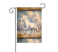 YYHWHJDE Tableau licorne marchant mât de drapeau extérieur décoration cour double face 30,5 x 45,7 cm