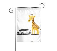 YYHWHJDE Tableau motif girafe jouant avec des voitures - Mât de drapeau extérieur - Décoration de cour - Double face - 30,5 x 45,7 cm