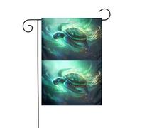 YYHWHJDE Tableau tortue de mer avec mât de drapeau de jardin, décoration extérieure double face, 30,5 x 45,7 cm