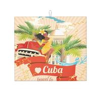 YYHWHJDE Tapis de séchage de cuisine avec impression île de cuba - Couverture de vaisselle absorbante, couche de comptoir antidérapante avec imprimés éclatants, idéal pour une pendaison de crémaillère