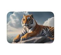 YYHWHJDE Tapis de sol antidérapant et épais lavable pour salle de bain, chambre à coucher, motif tigre majestueux reposant sur un rocher avec ciel nuageux, 40,6 x 61 cm
