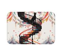 YYHWHJDE Tapis de sol antidérapant et épais pour salle de bain, chambre à coucher, motif petit chat noir sur l'escalier en colimaçon, tapis de sol lavable 40,6 x 61 cm