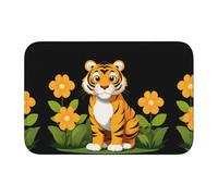YYHWHJDE Tapis de sol antidérapant et épais pour salle de bain, chambre à coucher, motif tigre dans le jardin fleuri, tapis de sol lavable 40,6 x 61 cm