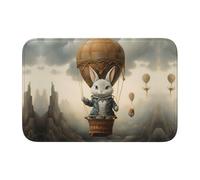 YYHWHJDE Tapis de sol en velours avec motif de petit lapin gris sur montgolfière, décoration de la maison