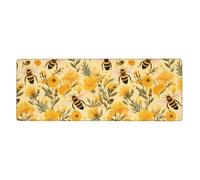 YYHWHJDE Tapis de souris extra large avec motif floral jaune et abeille, pour ordinateur de bureau, clavier de jeu, version épaisse, 30,5 x 80 cm