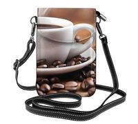 YYHWHJDE Téléphone portable pour femme avec prépuce en cuir et bandoulière réglable Motif tasse de café et grains de café