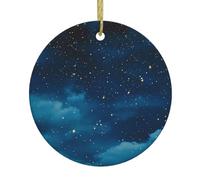 YYHWHJDE The Beauty Under The Night Sky Prints Pendentif rond en céramique Motif sapin de Noël 7,4 cm Décorations de vacances