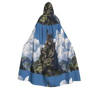 YYHWHJDE The Castle On Top Of The Hill Prints Halloween Cape à capuche pour homme et femme Vêtement de cheminée pour jeu de rôle