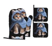 YYHWHJDE The Gentle Little Orange Cat Lot de 4 maniques de cuisine épaisses et durables, anti-brûlure et isolant thermique