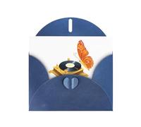 YYHWHJDE The Gramophone Pattern Carte de vœux bleue Motif papillon Idéal pour la Saint-Valentin, un anniversaire de mariage et des invitations de fête