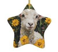 YYHWHJDE The Lamb in the Yellow Flowers Prints Easy to Hang on the Christmas Tree Ceramic Hanging Star YYHWHJDE The Lamb in the Yellow Flowers Prints Easy to Hang on Trees, Doors and Window