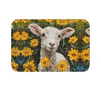 YYHWHJDE The Lamb in the Yellow Flowers Tapis de sol antidérapant et épais lavable pour salle de bain, chambre à coucher, 40,6 x 61 cm
