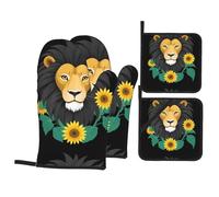 YYHWHJDE The Lion Among The Sunflower Prints Lot de 4 gants de cuisine isolants et maniques anti-brûlure et isolation thermique