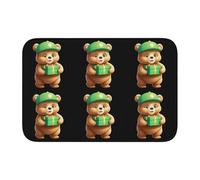 YYHWHJDE The Little Bear holds The Gift Box Picture Tapis de sol en velours avec bordure verrouillable pour chambre à coucher, salon, dortoir, décoration de la maison