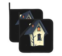 YYHWHJDE The Scary Crow House Prints Lot de 2 maniques isolantes carrées anti-brûlures et isolantes thermiques imperméables 20,3 x 20,3 cm