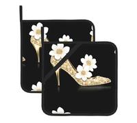 YYHWHJDE The story of flowers and high heels Lot de 2 tapis de cuisine isolants carrés pour isolation thermique lors du retrait du couvercle, micro-ondes, four et grillades en plein air