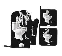 YYHWHJDE The Thinker on the Toilet Lot de 4 maniques de cuisine épaisses et durables, anti-brûlures et isolantes thermiques