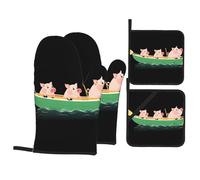 YYHWHJDE The Three Little Pig Rowing a Boat Prints Lot de 4 gants de cuisine isolants et maniques anti-brûlure et isolation thermique